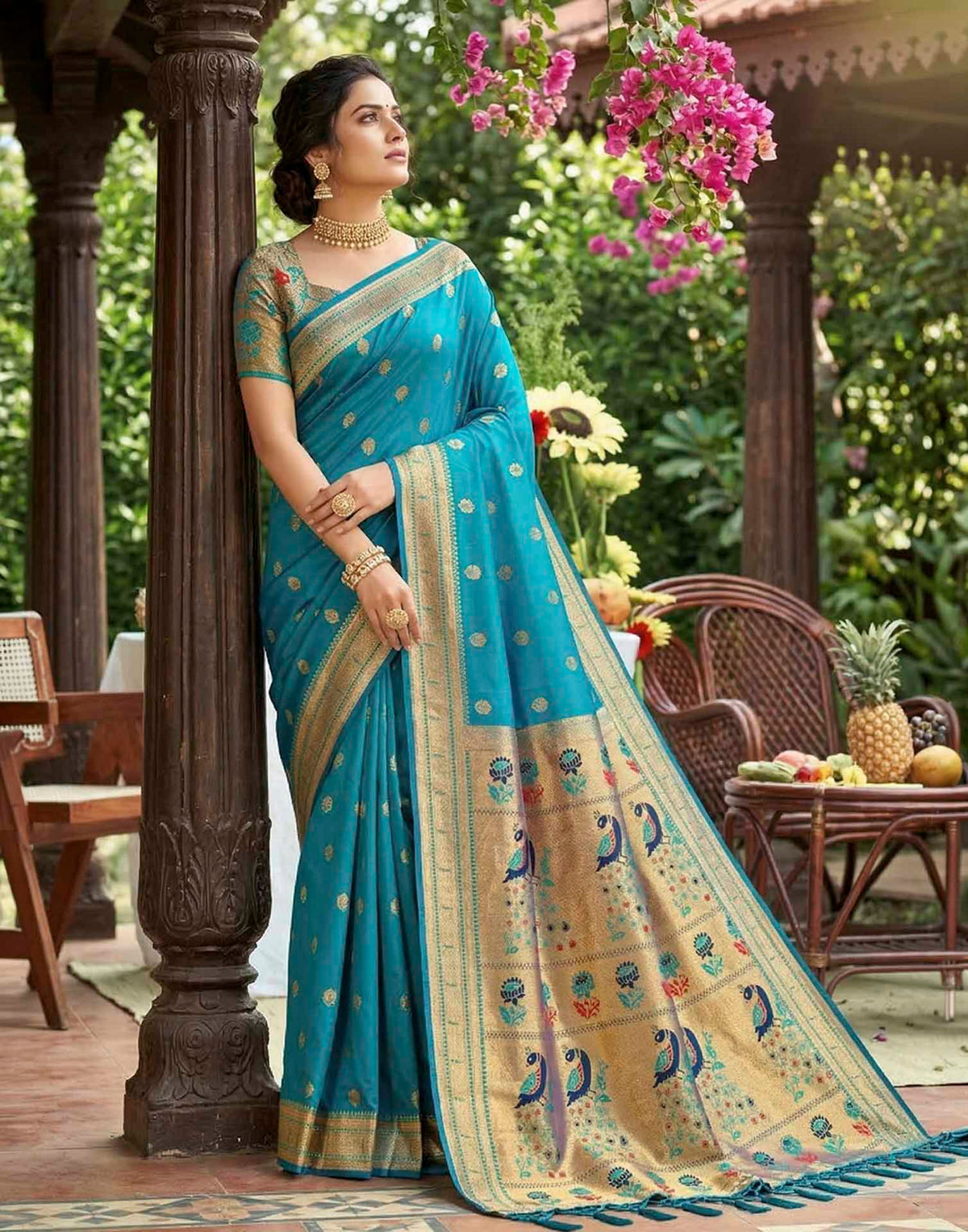 Rama Blue Soft Silk Woven Paithani Saree