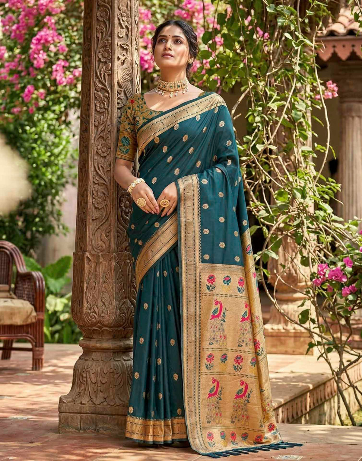 Peacock Blue Soft Silk Woven Paithani Saree
