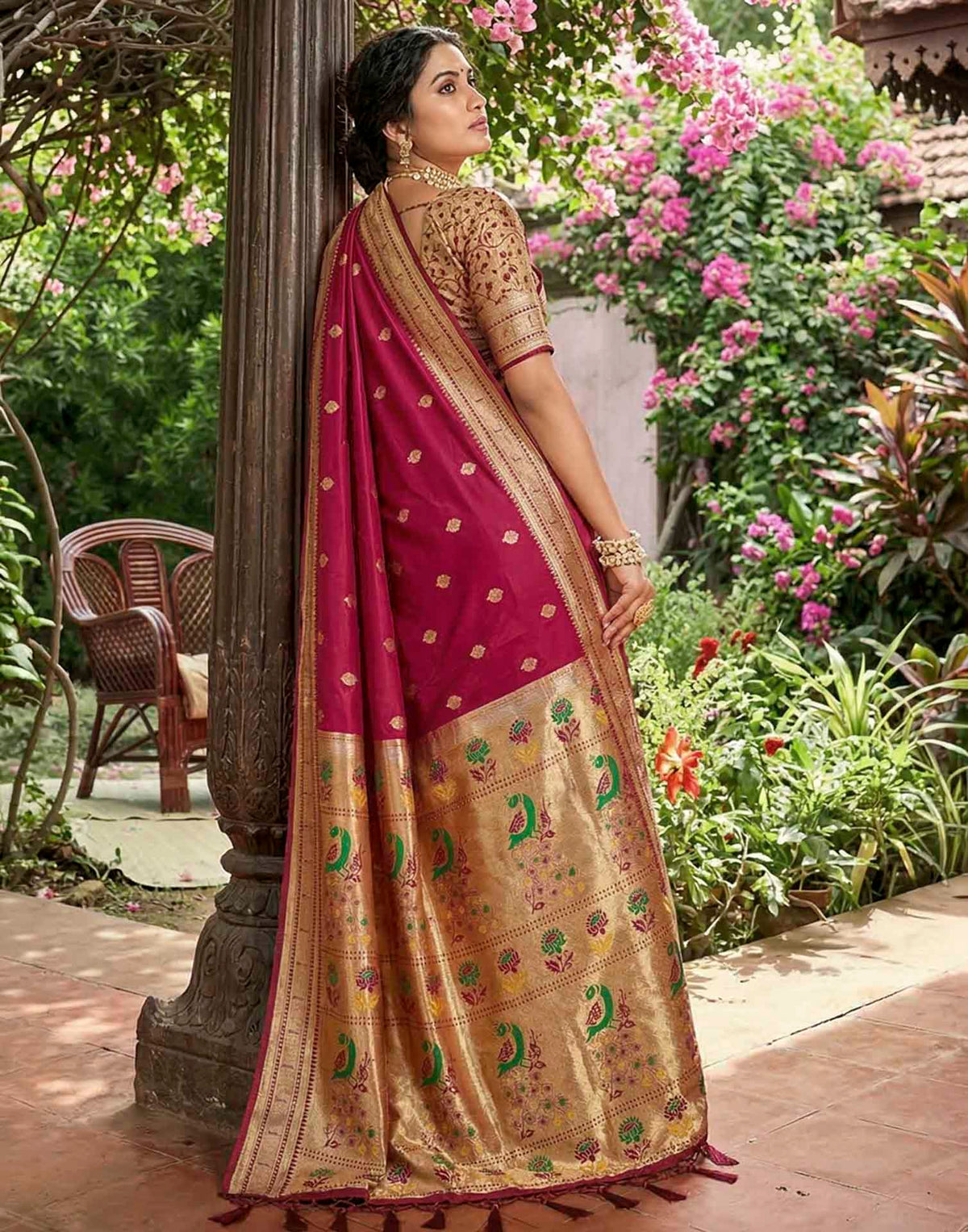 Burgundy Pink Soft Silk Woven Paithani Saree