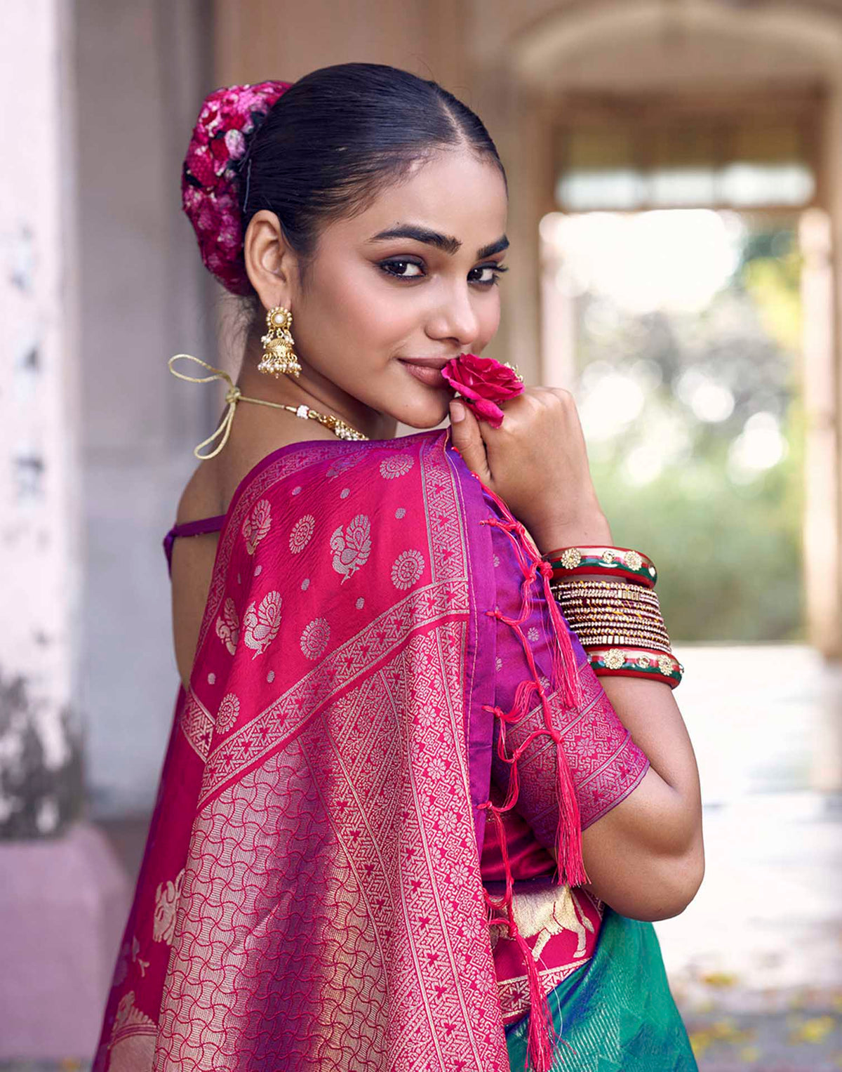 Teal Green Nanditarang Silk Woven Banarasi Saree