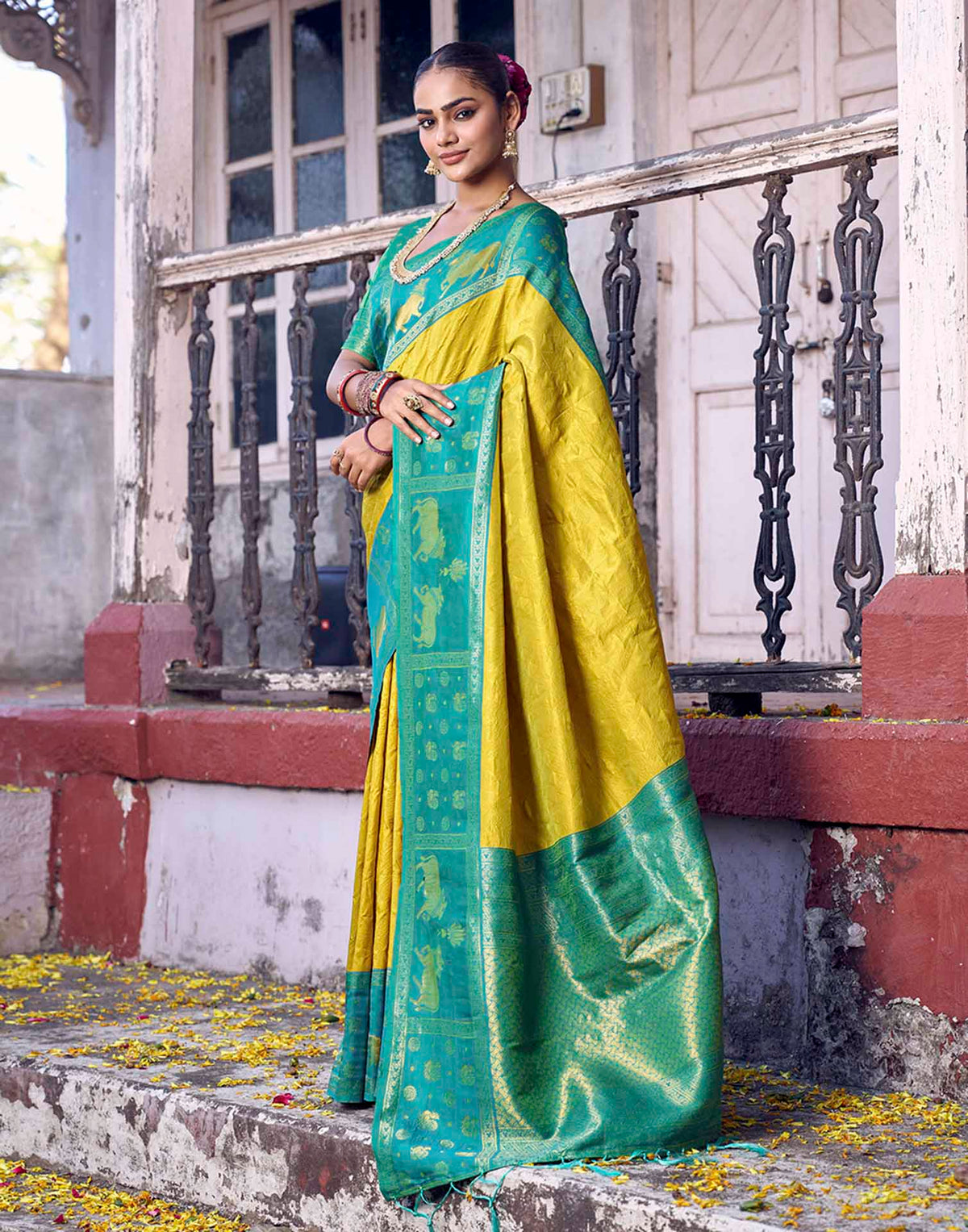 Lime Yellow Nanditarang Silk Woven Banarasi Saree