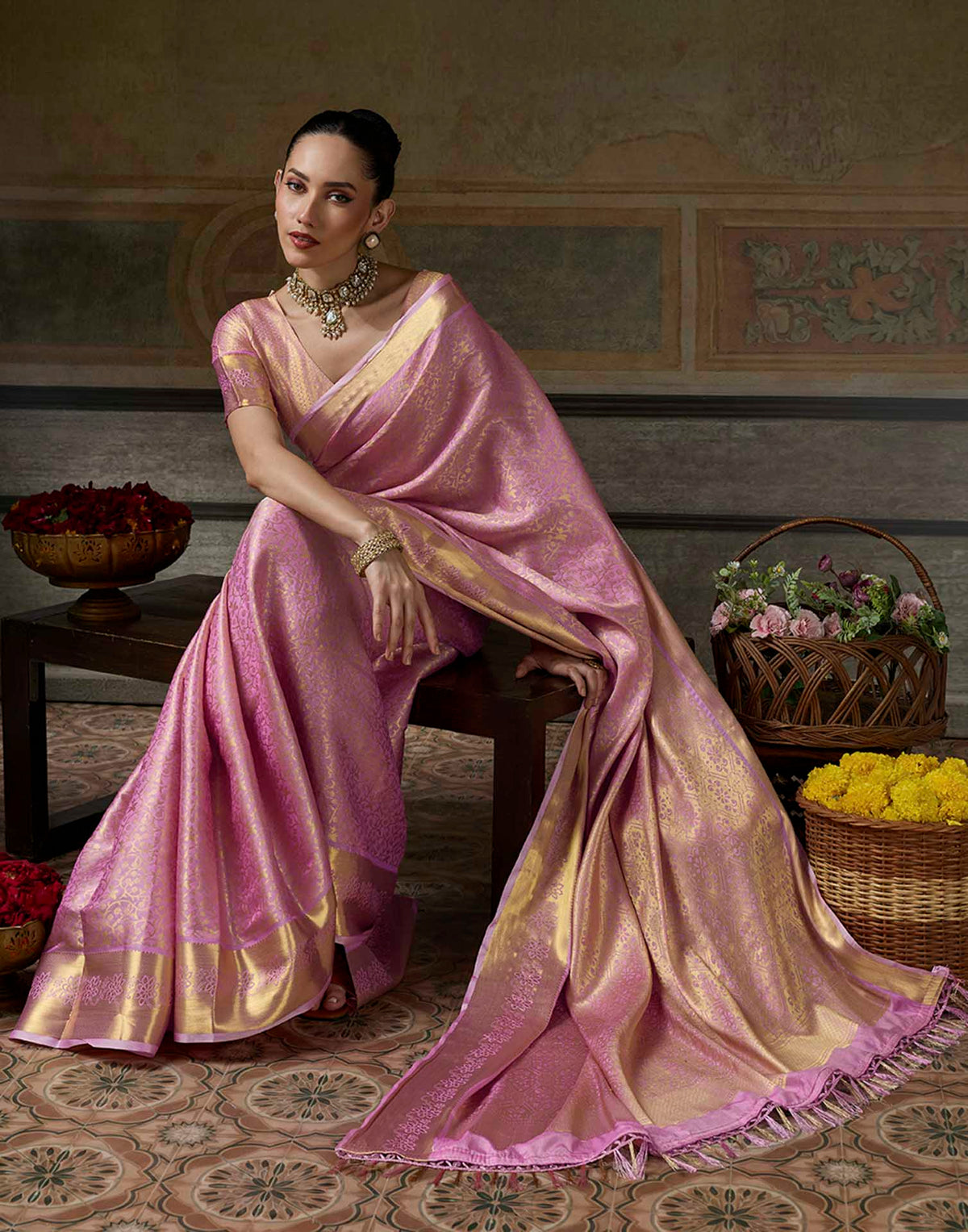 Lavender Silk Woven Kanjivaram Saree