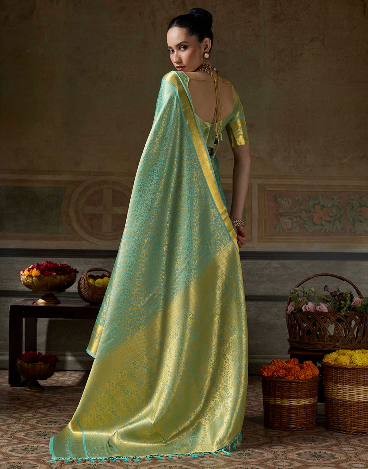 Mint Green Silk Woven Kanjivaram Saree