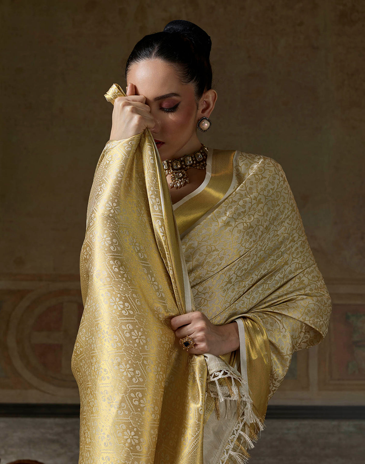 Beige Silk Woven Kanjivaram Saree