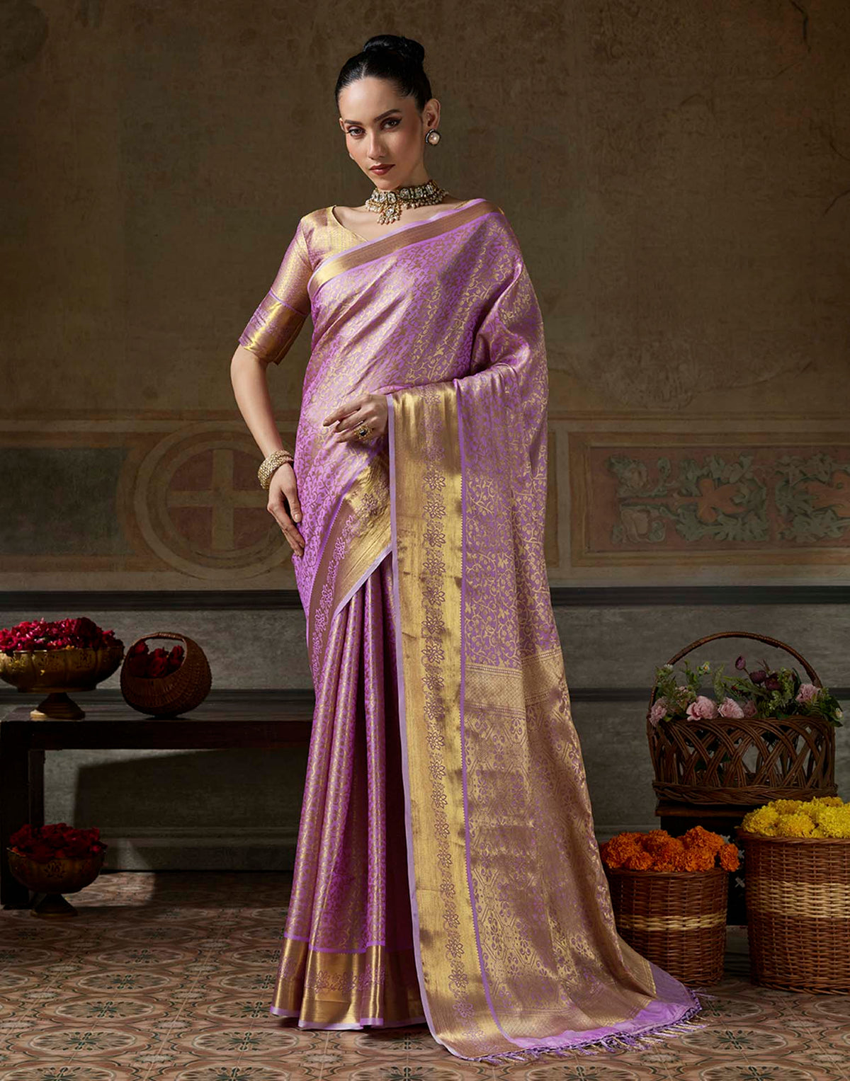 Purple Silk Woven Kanjivaram Saree