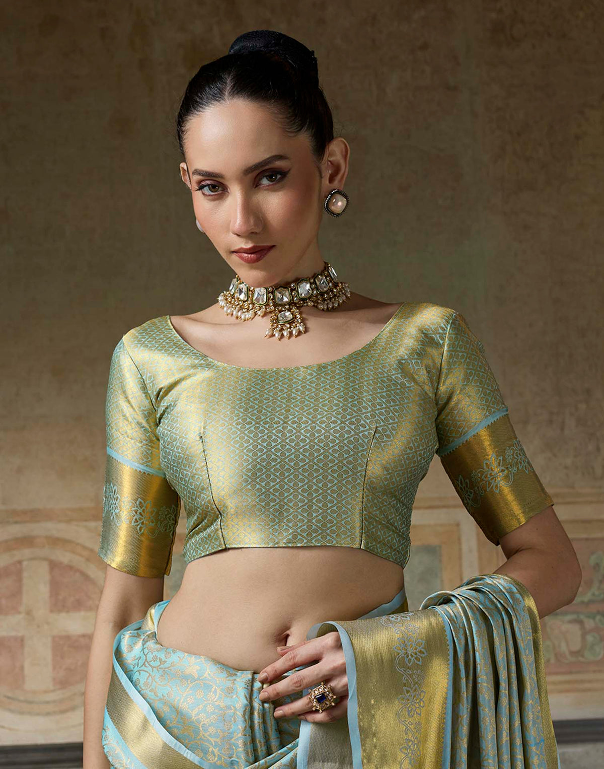 Sky Blue Silk Woven Kanjivaram Saree