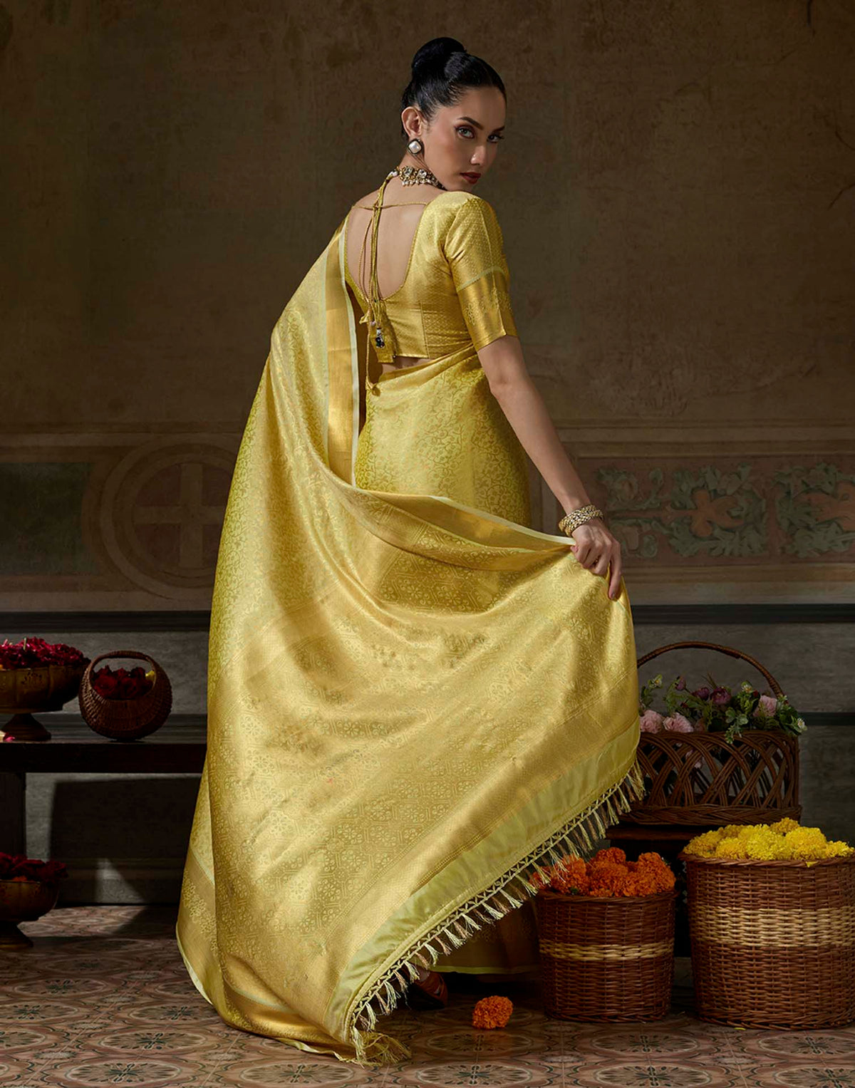 Light Yellow Silk Woven Kanjivaram Saree