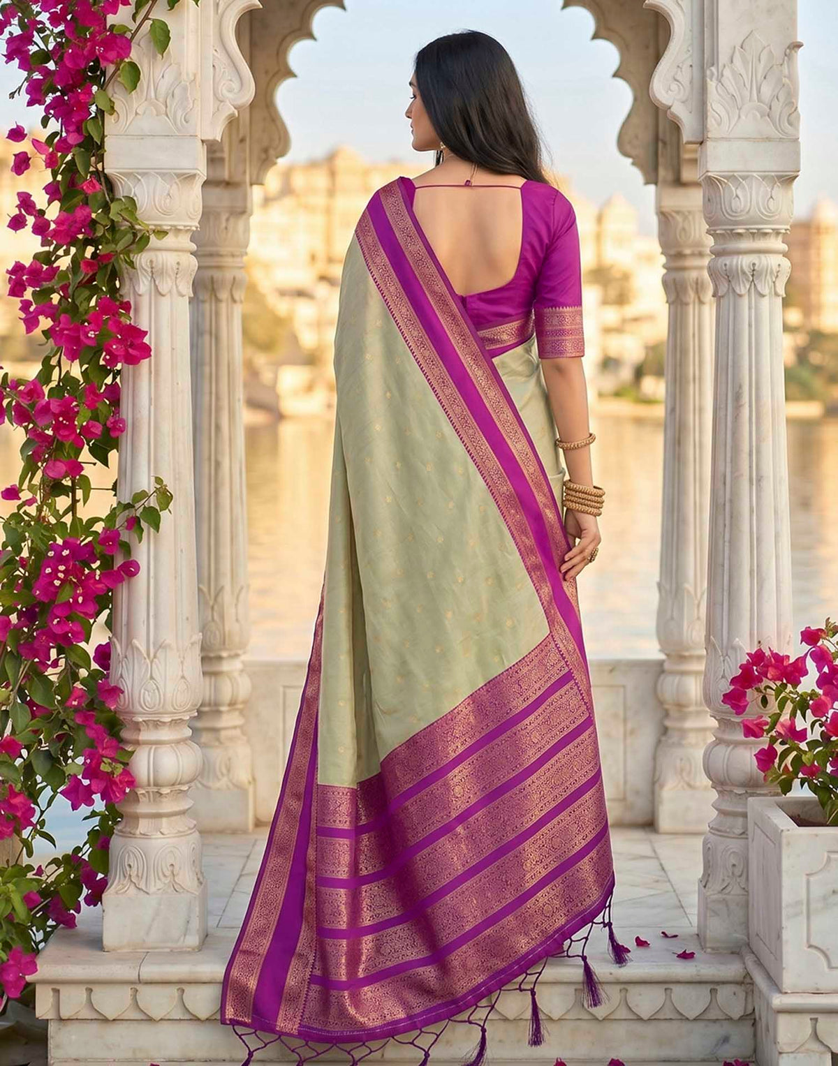Beige Silk Woven Kanjivaram Saree