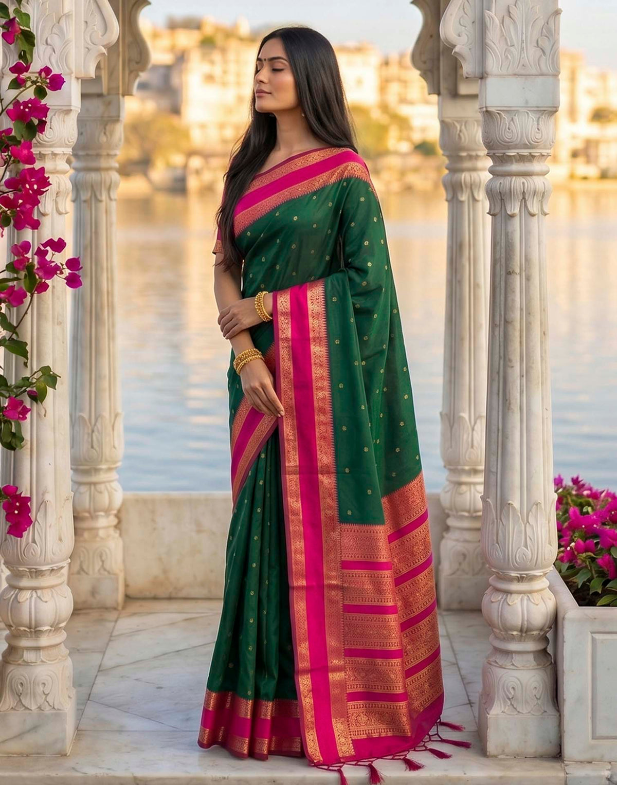 Dark Green Silk Woven Kanjivaram Saree
