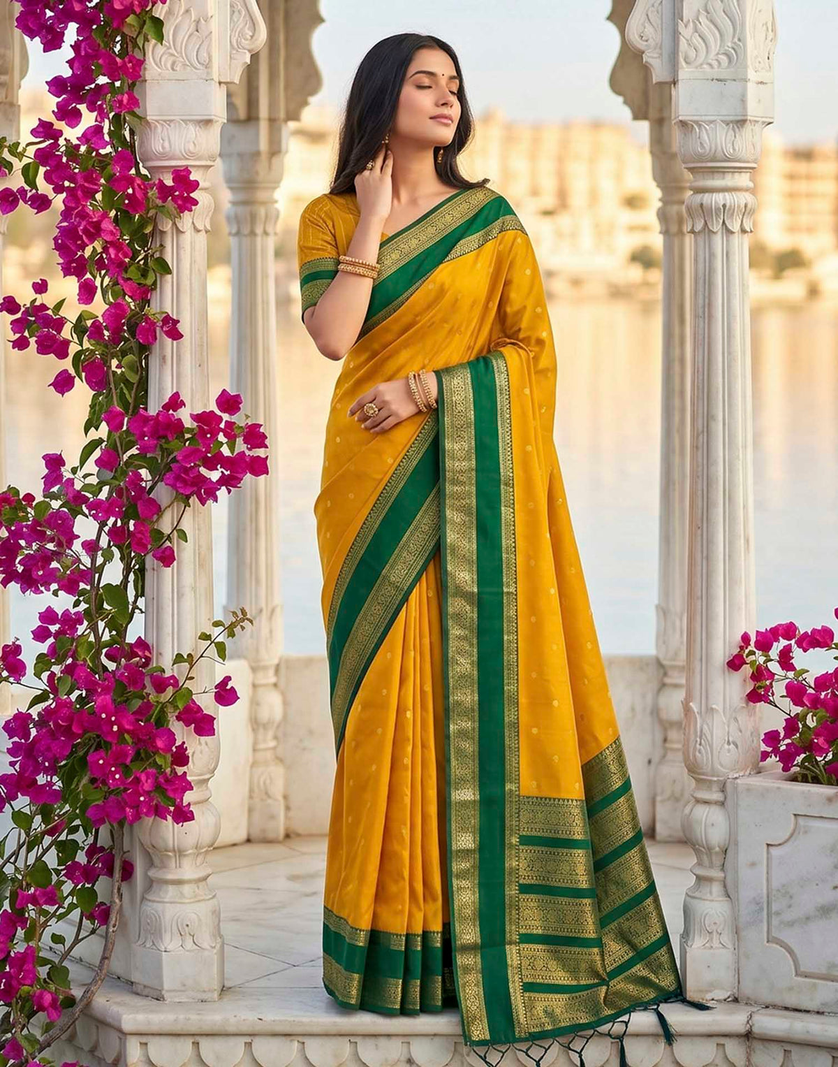 Turmeric Yellow Silk Woven Kanjivaram Saree