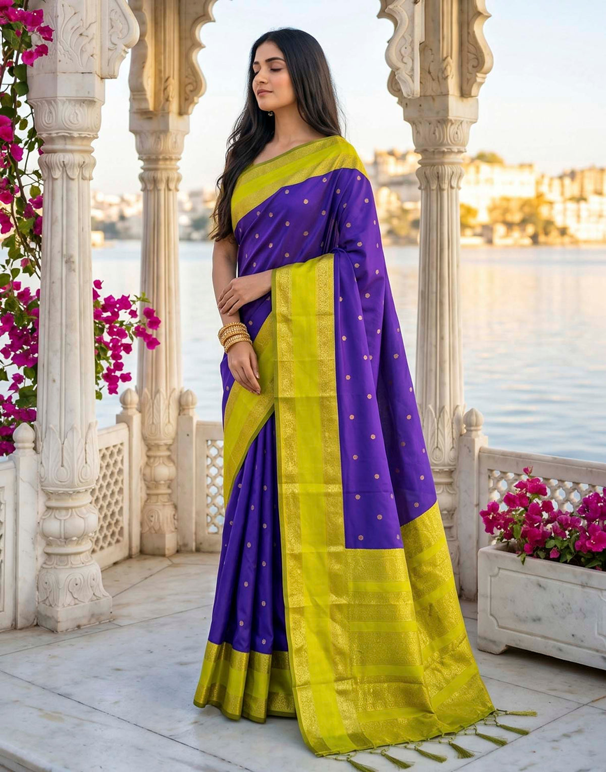 Navy Blue Silk Woven Kanjivaram Saree