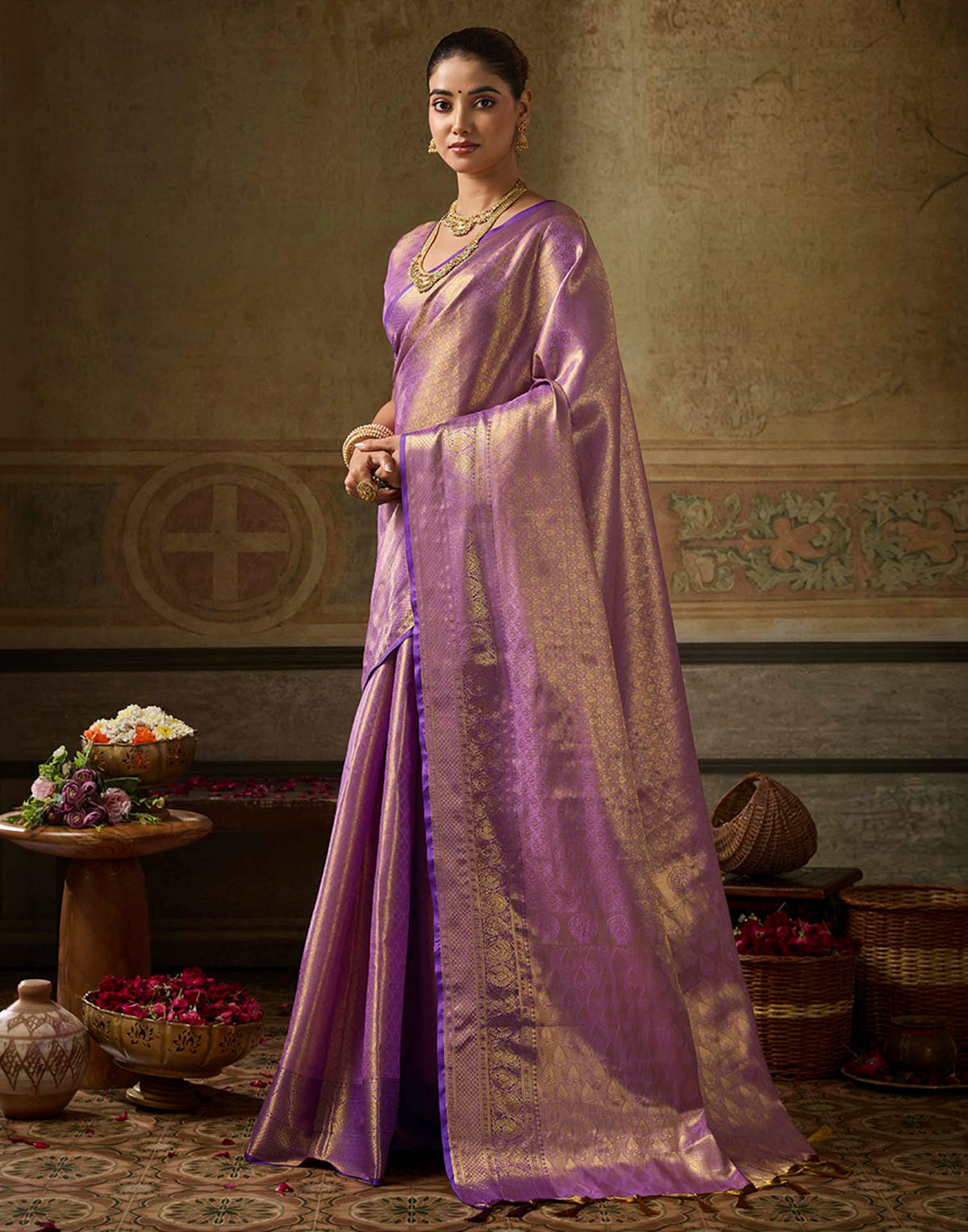 Lavender Silk Woven Kanjivaram Saree