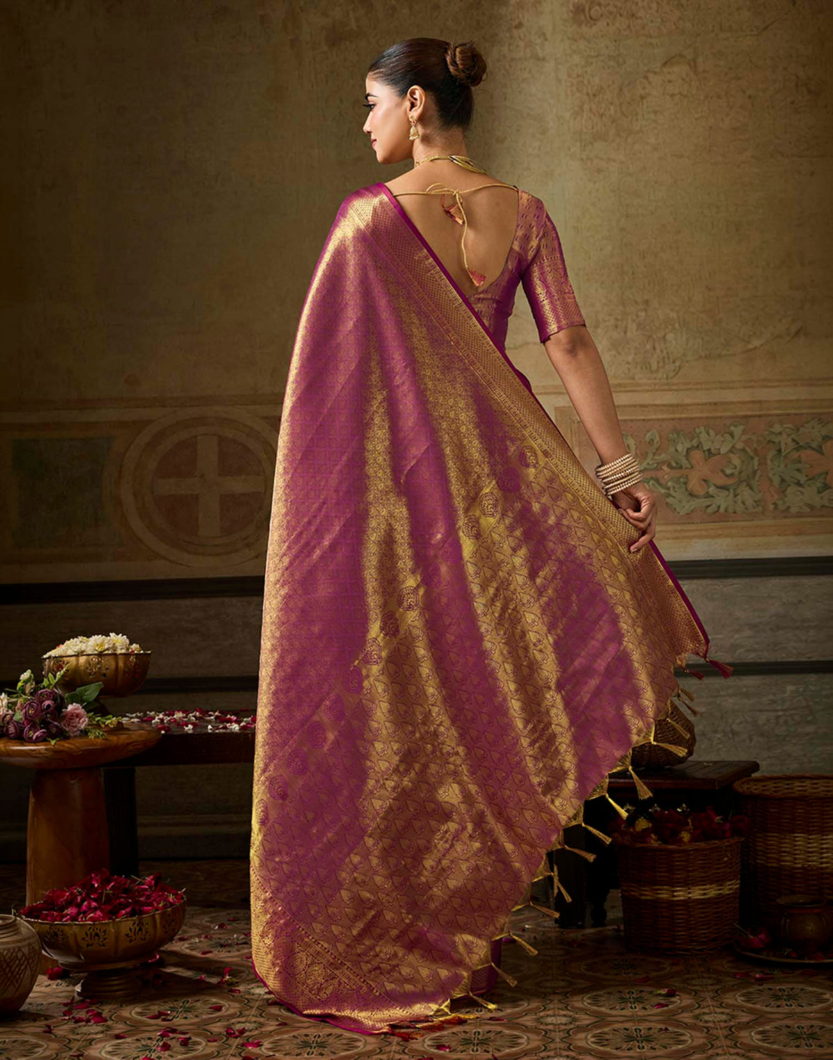 Copper Purple Silk Woven Kanjivaram Saree