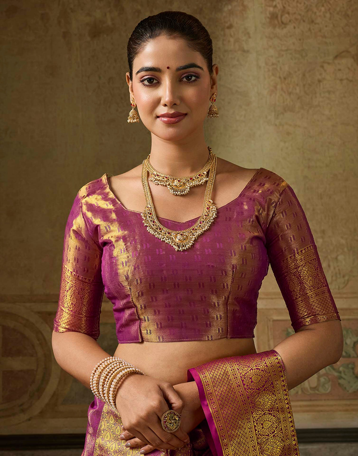 Copper Purple Silk Woven Kanjivaram Saree