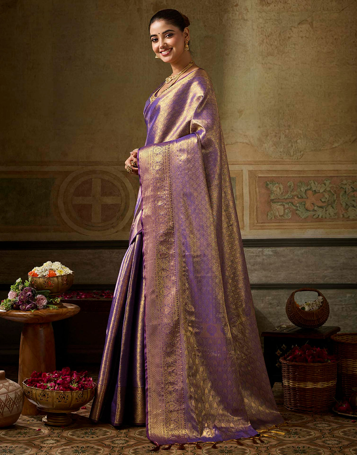 Purple Silk Woven Kanjivaram Saree
