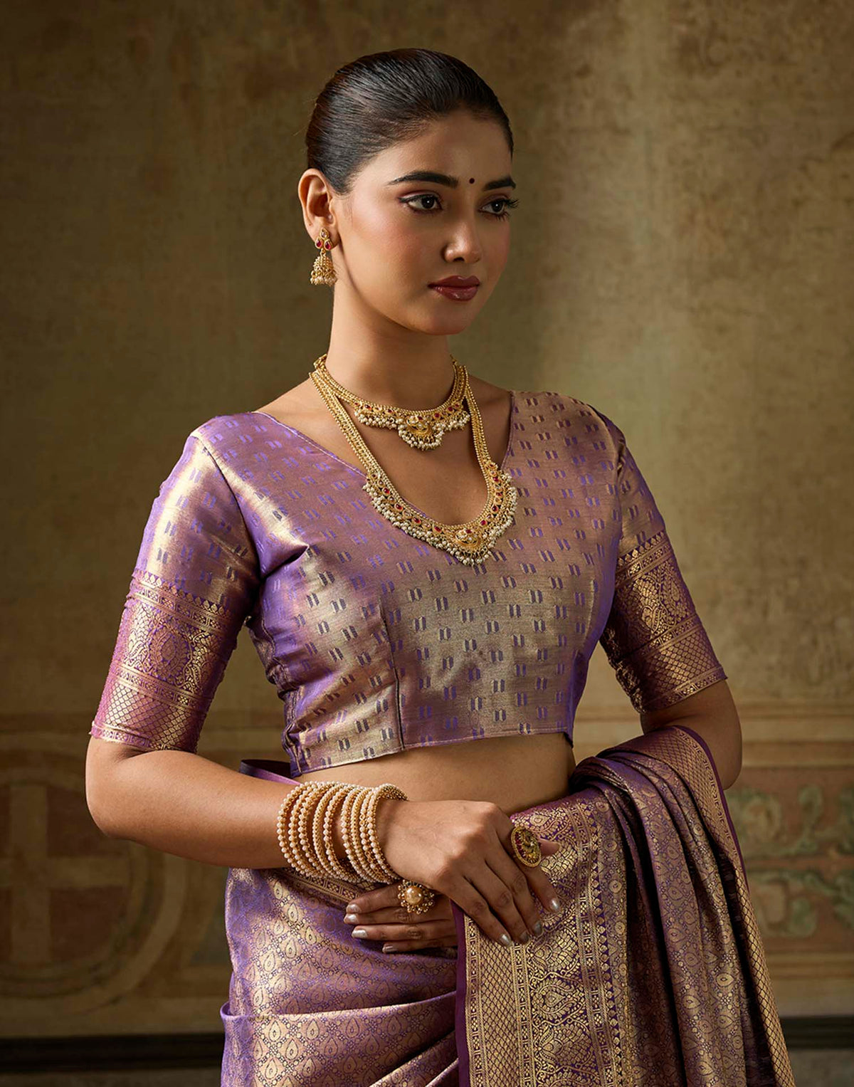 Purple Silk Woven Kanjivaram Saree