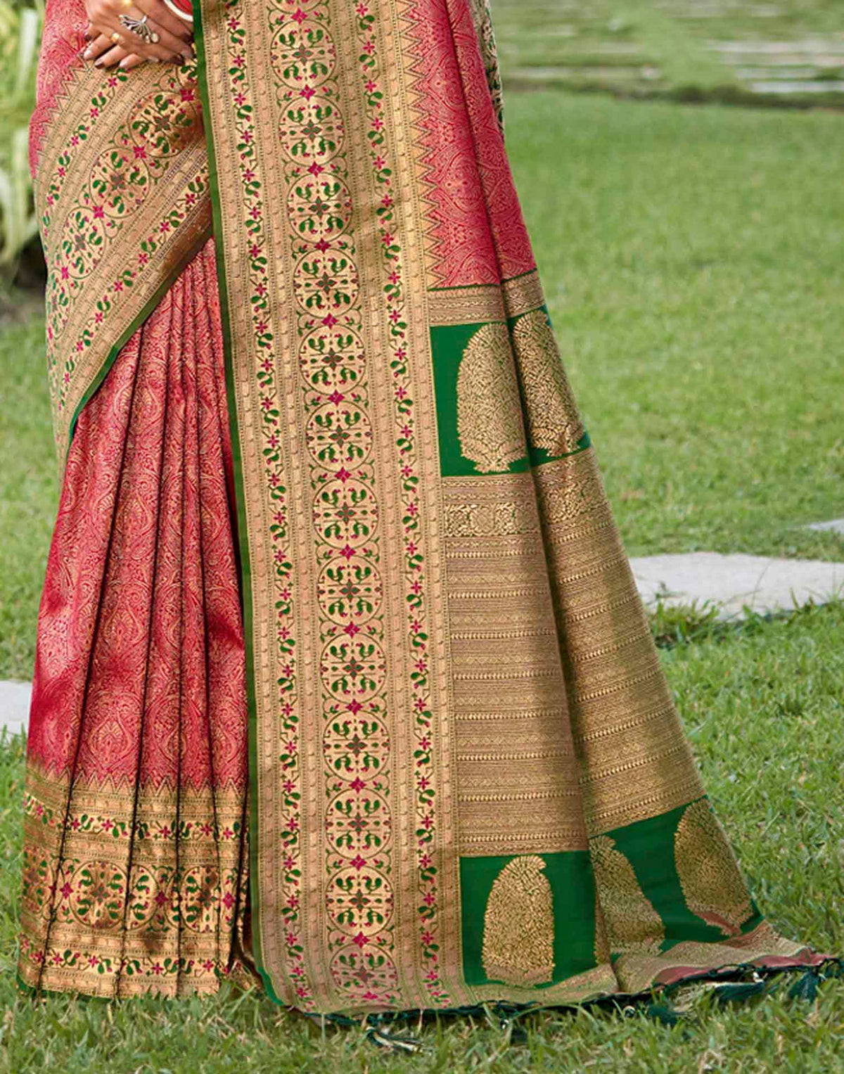 Dark Pink Silk Woven Banarasi Saree