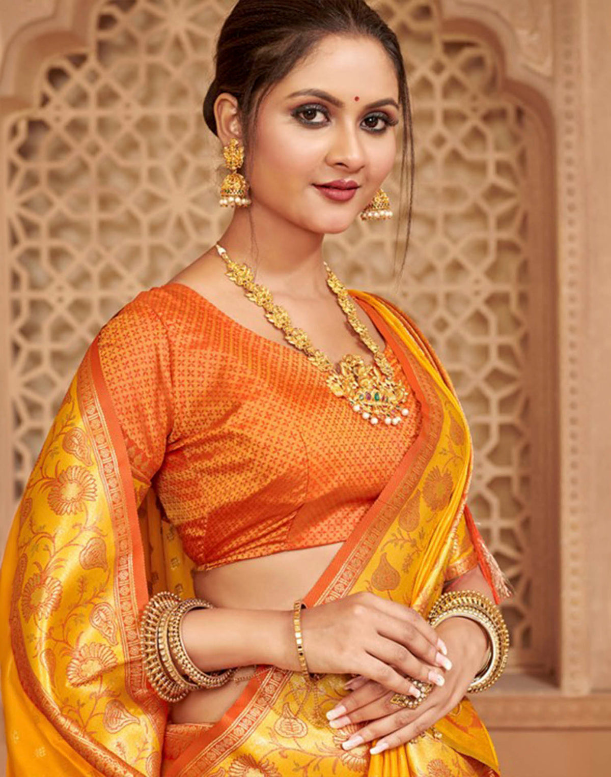 Turmeric Yellow Silk Woven Banarasi Saree