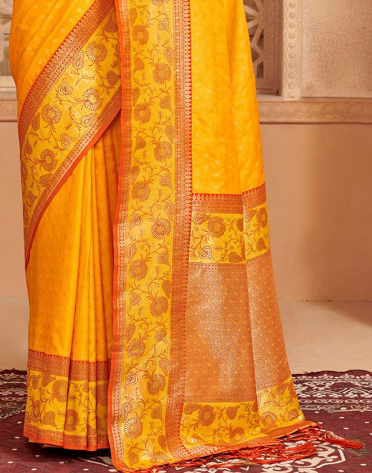 Turmeric Yellow Silk Woven Banarasi Saree