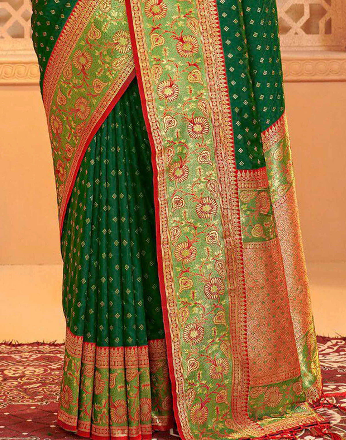 Dark Green Silk Woven Banarasi Saree