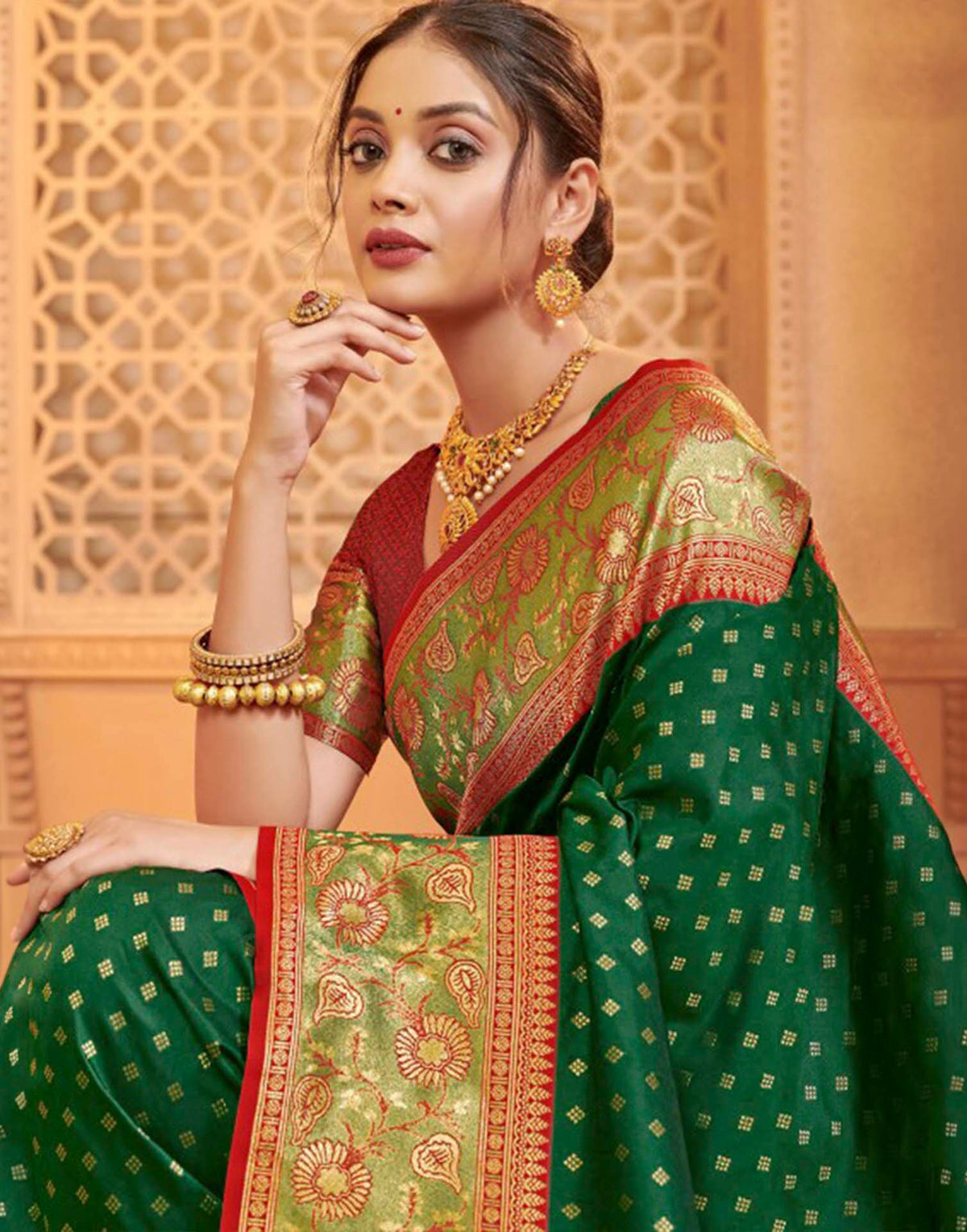 Dark Green Silk Woven Banarasi Saree