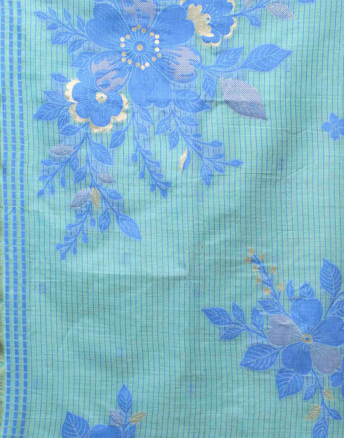 Sky Blue Cotton Woven Floral Printed Saree