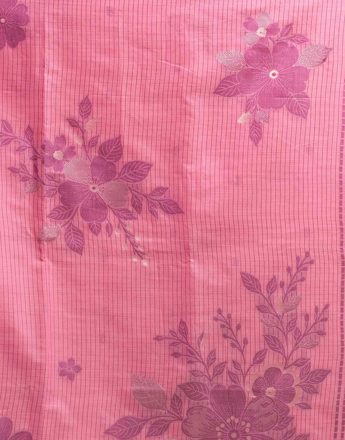 Light Pink Cotton Woven Floral Printed Saree
