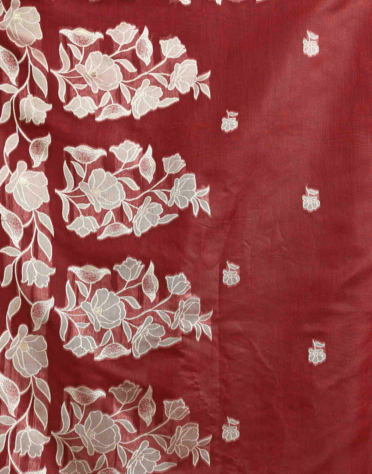 Maroon Cotton Woven Floral Printed Saree