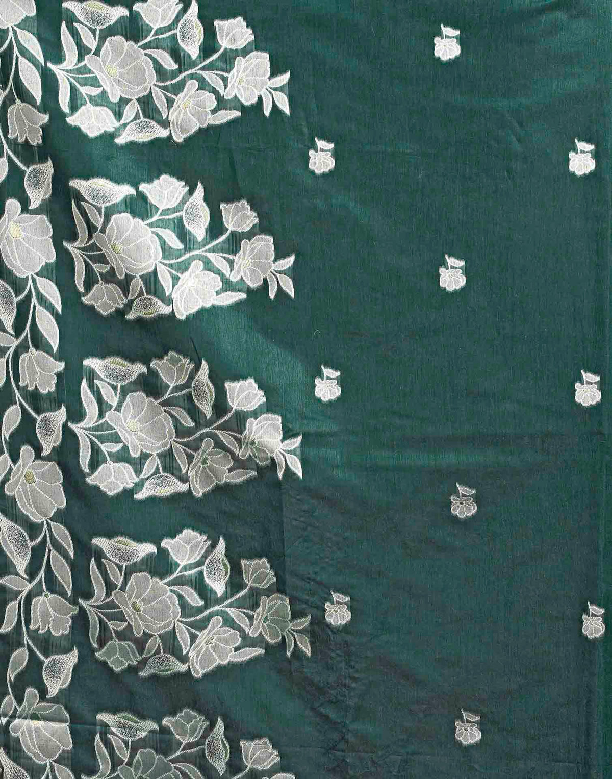 Teal Green Cotton Woven Floral Printed Saree