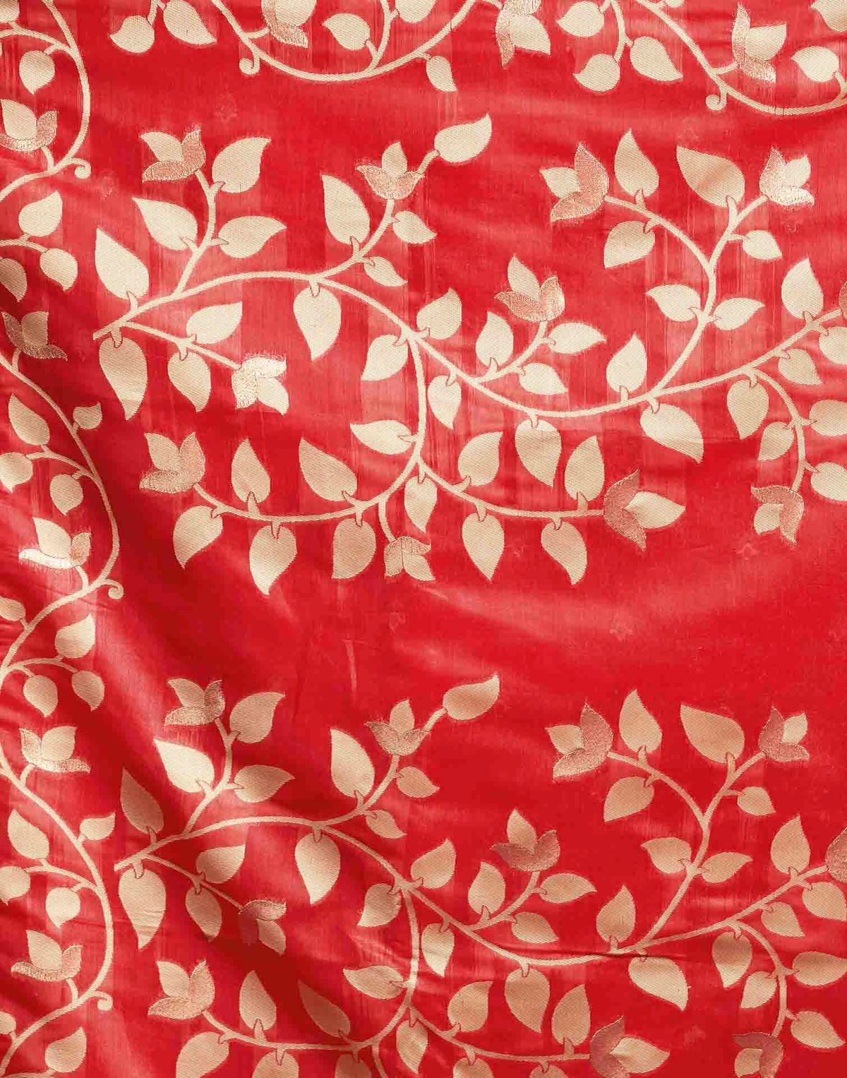 Bright Red Cotton Woven Floral Printed Saree