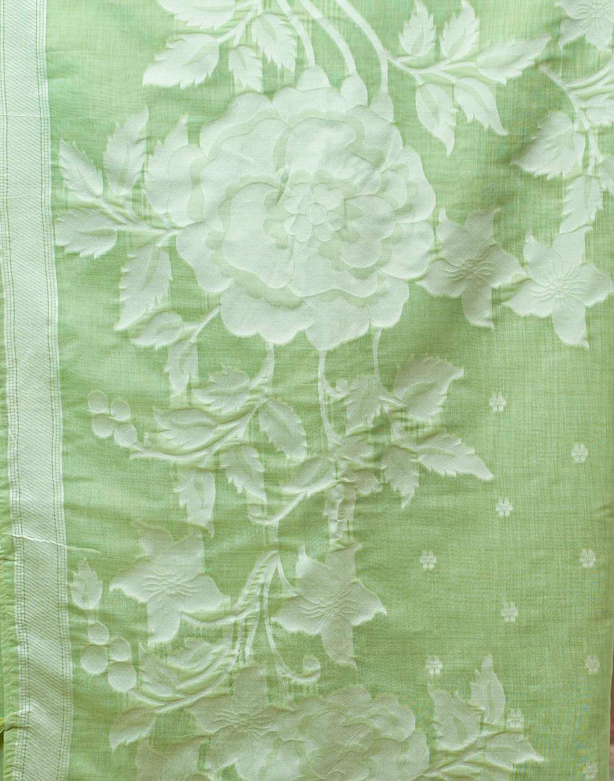 Mint Green Cotton Woven Floral Printed Saree