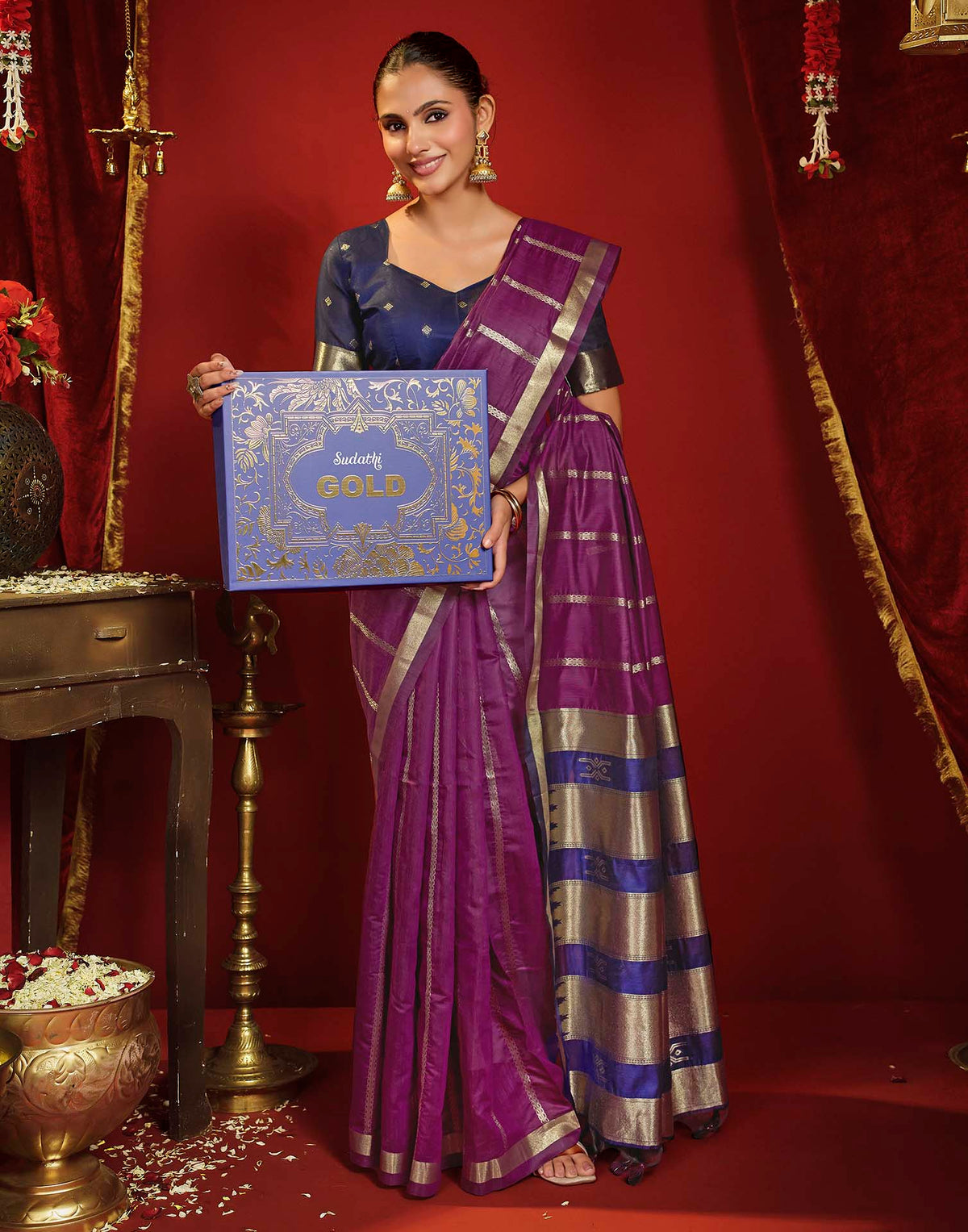 Purple Cotton Woven Printed Saree