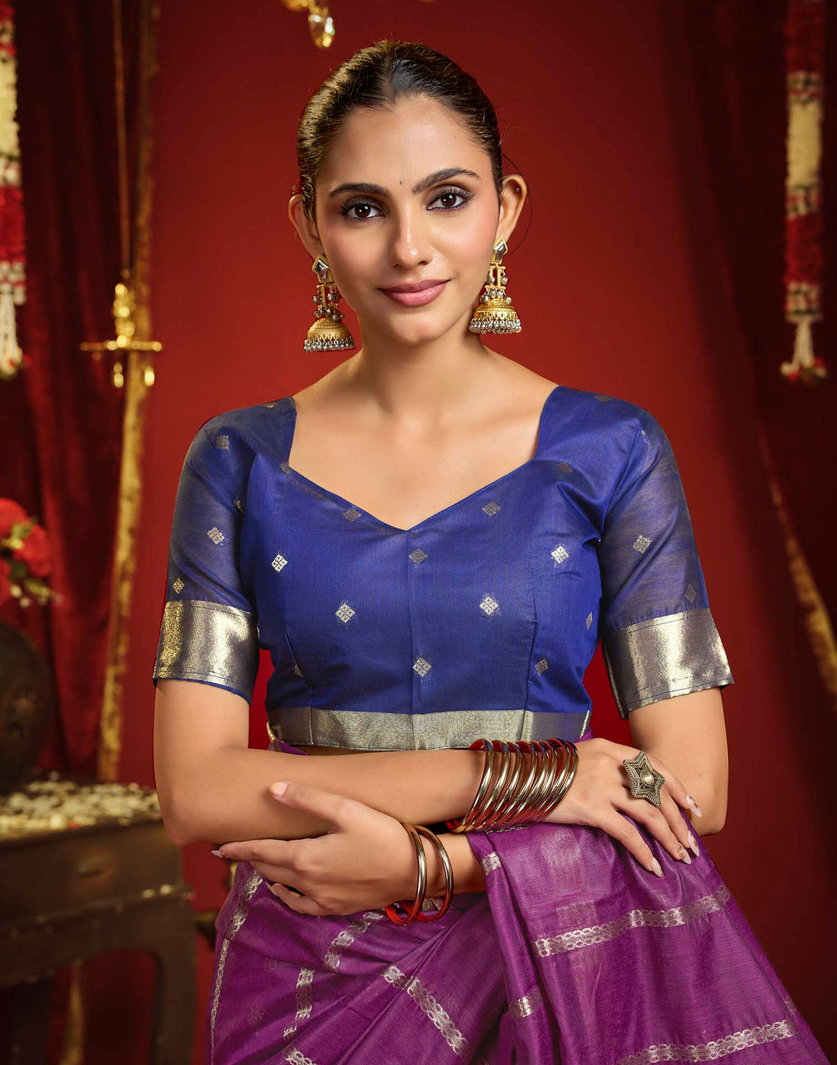 Purple Cotton Woven Printed Saree