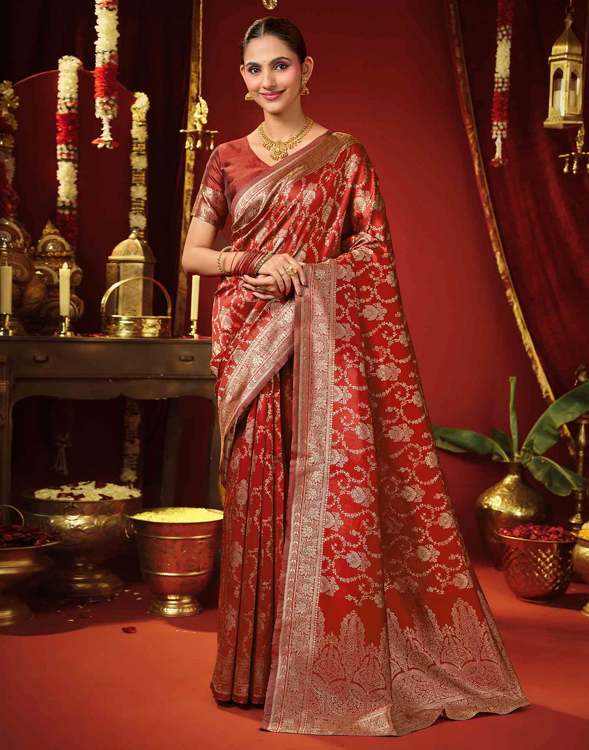 Maroon Silk Woven Banarasi Saree