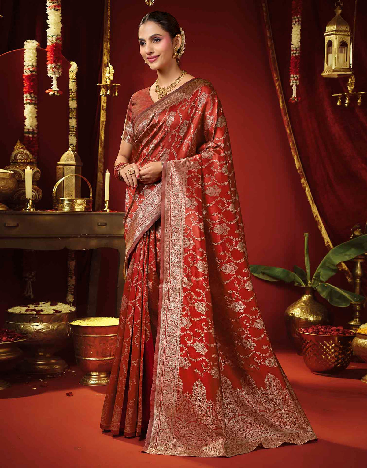 Maroon Silk Woven Banarasi Saree