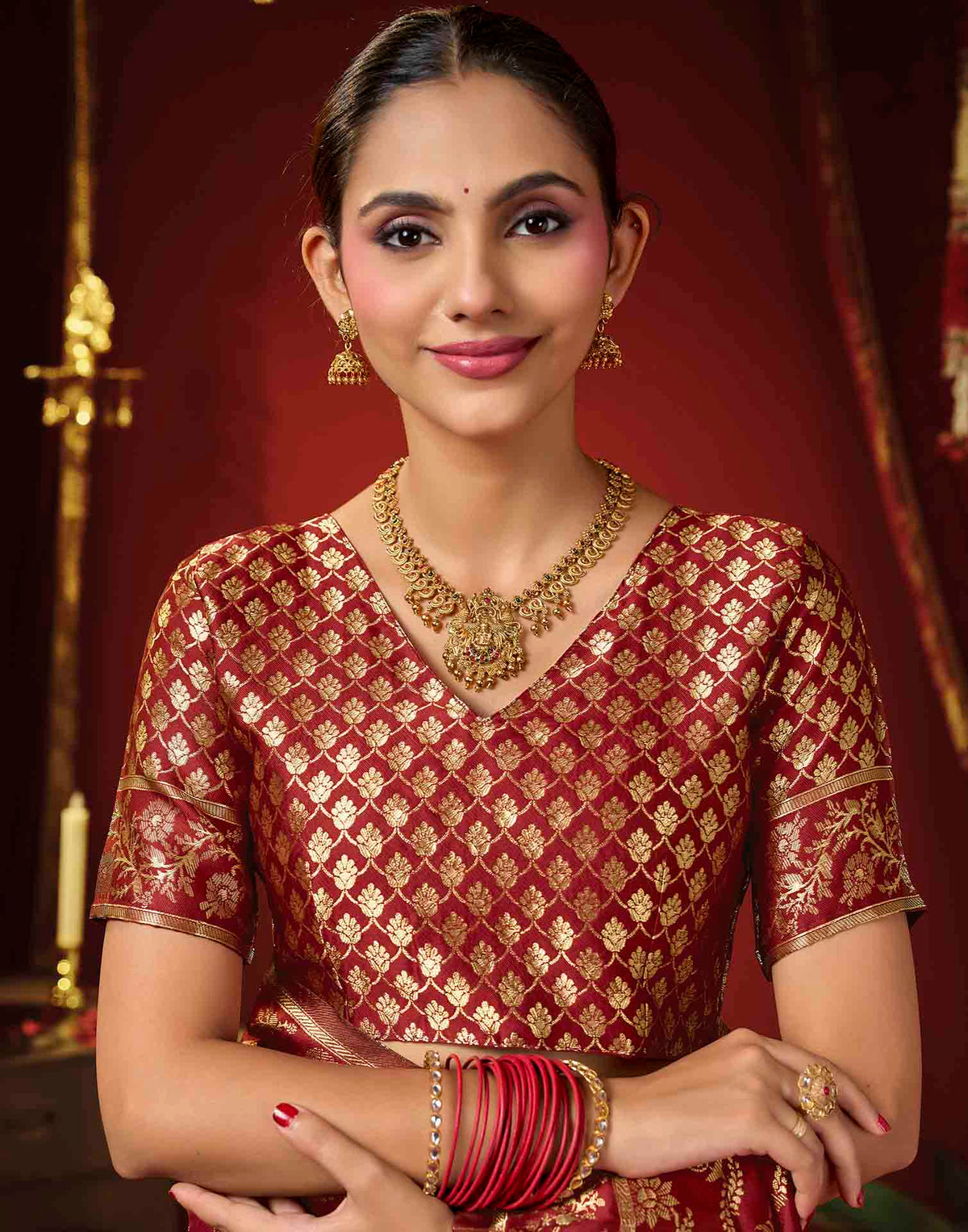 Maroon Silk Woven Banarasi Saree