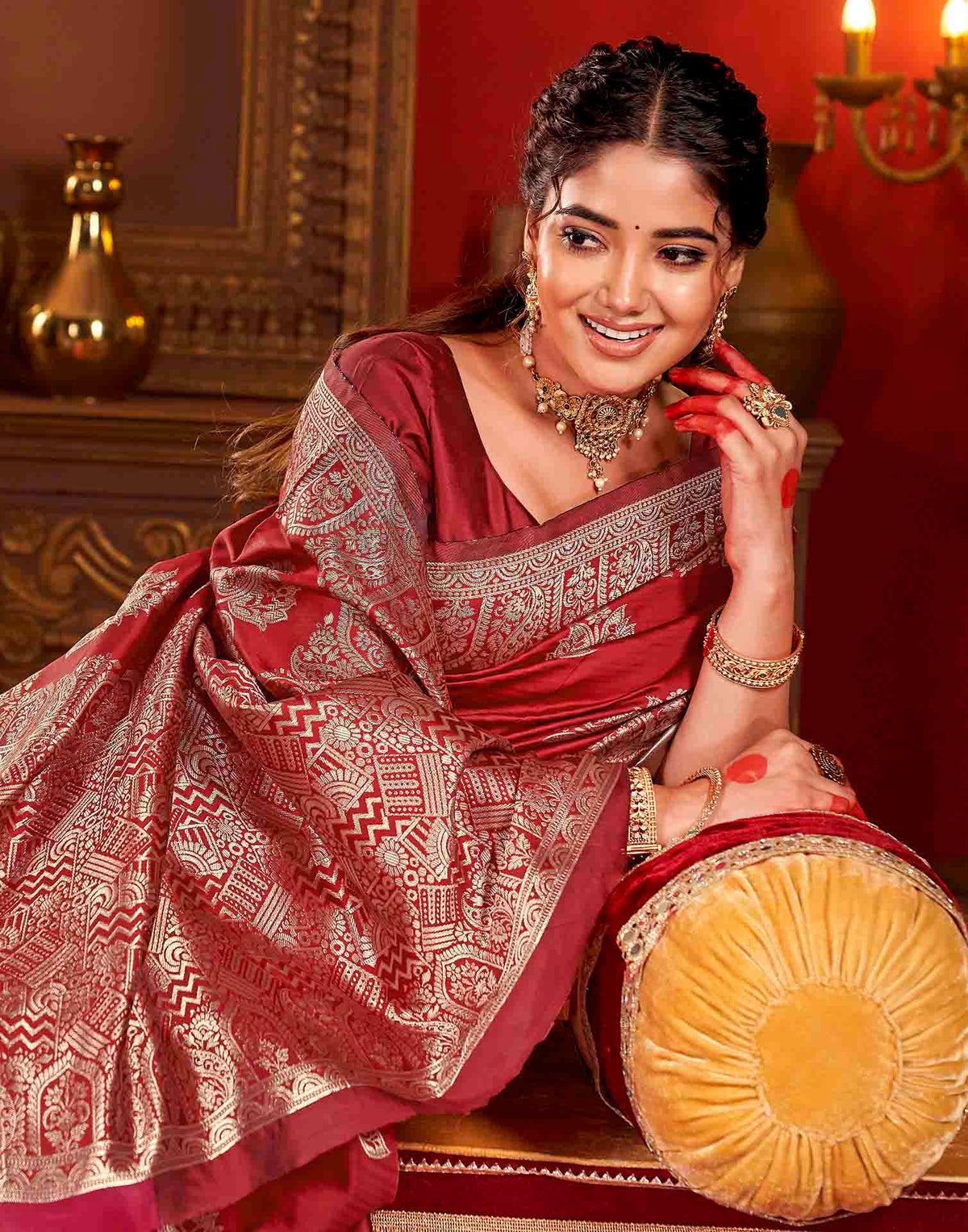 Deep Red Silk Woven Banarasi Saree