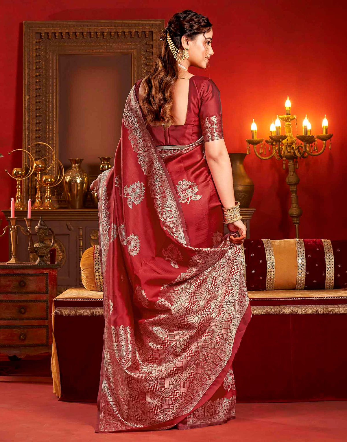 Deep Red Silk Woven Banarasi Saree