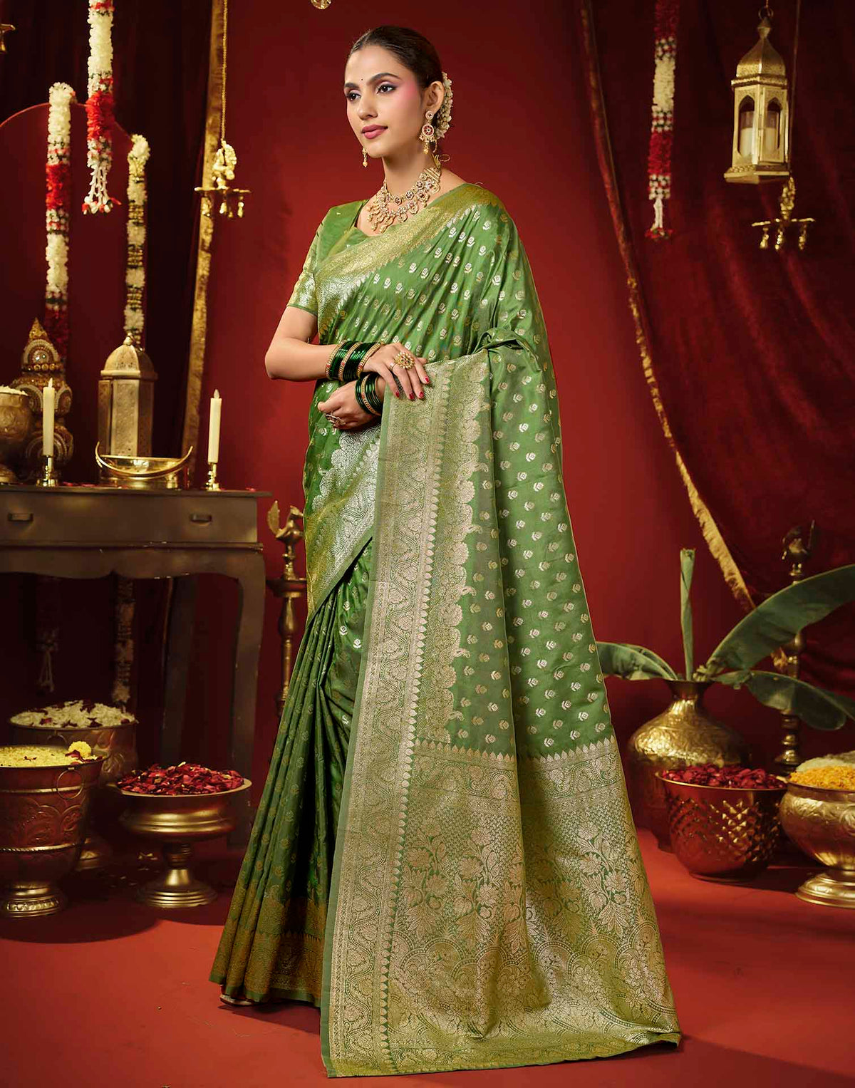 Light Green Silk Woven Banarasi Saree