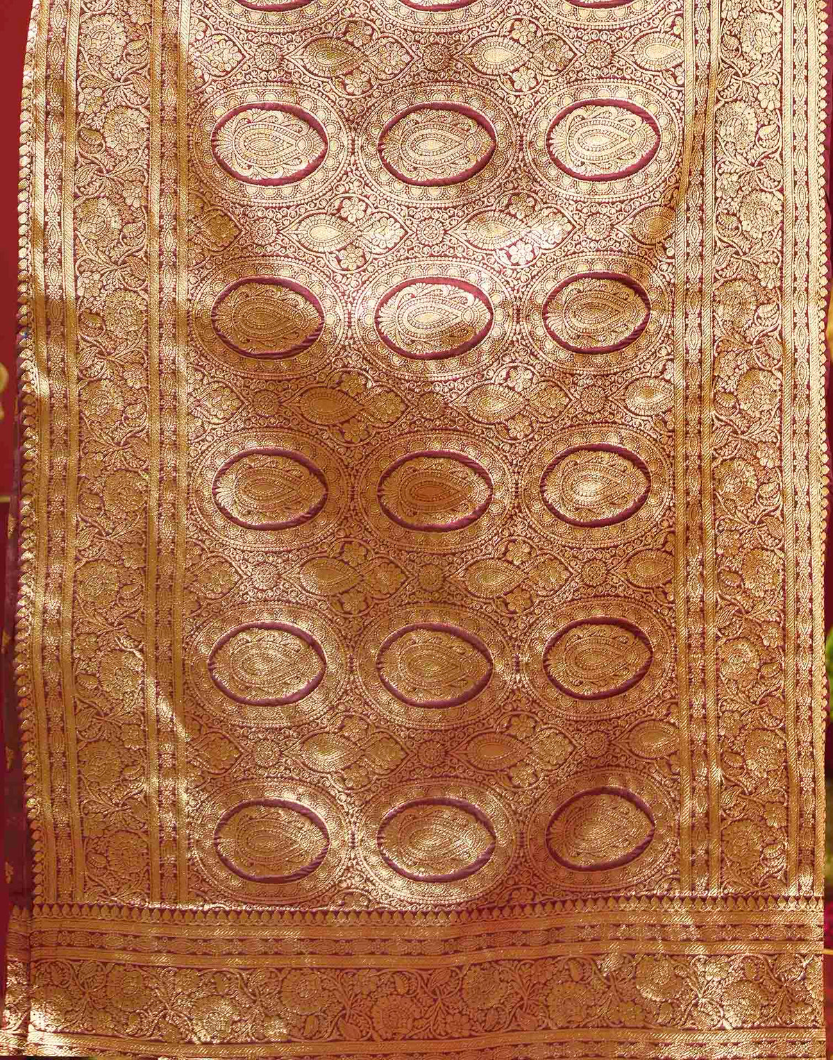 Dark Maroon Silk Woven Banarasi Saree