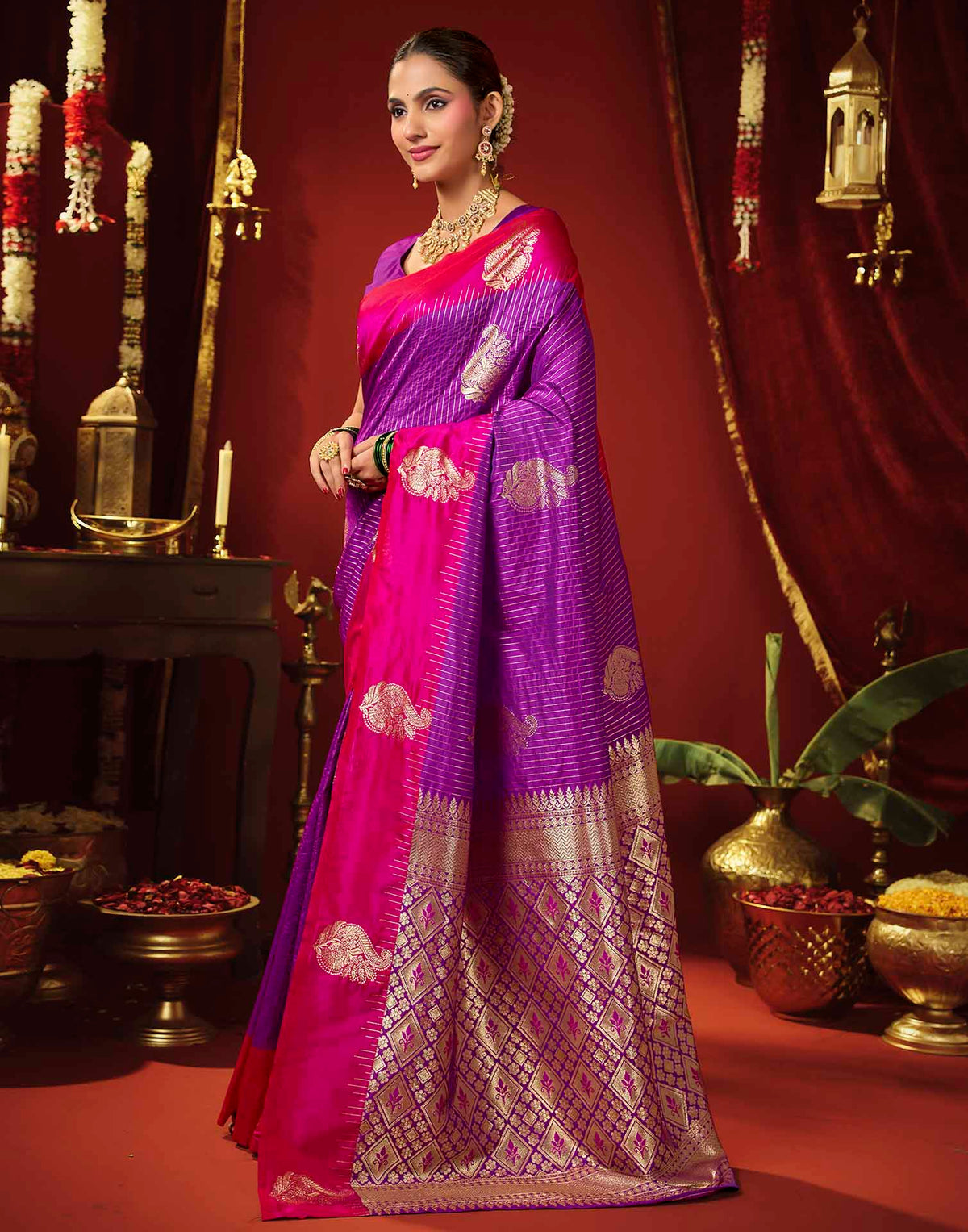 Purple Silk Woven Banarasi Saree