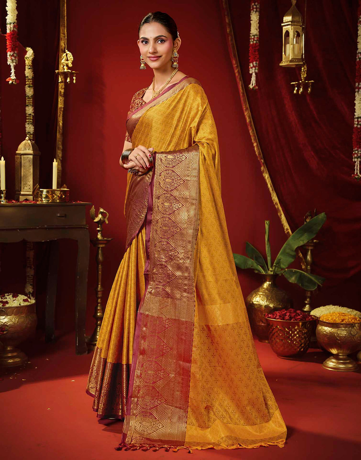 Turmeric Yellow Silk Woven Kanjivaram Saree