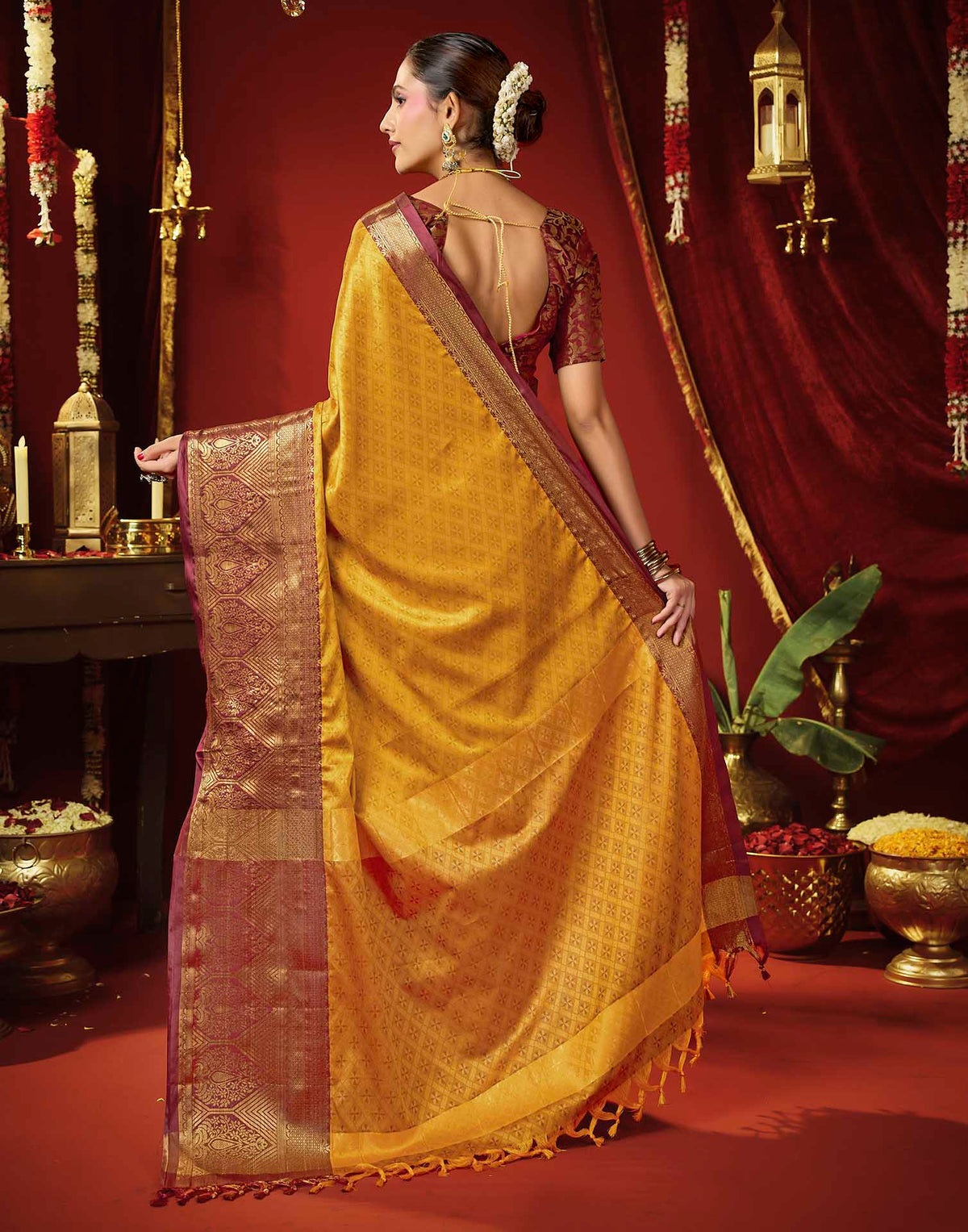 Turmeric Yellow Silk Woven Kanjivaram Saree