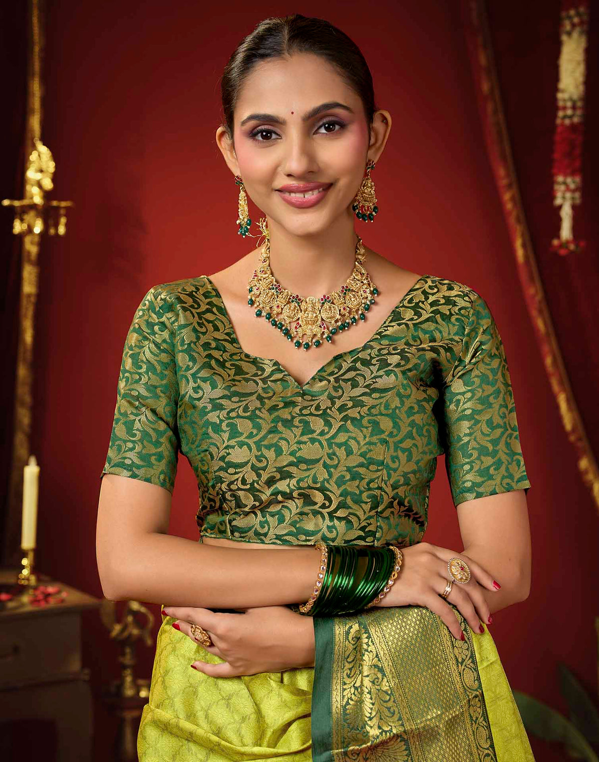 Lime Yellow Silk Woven Kanjivaram Saree