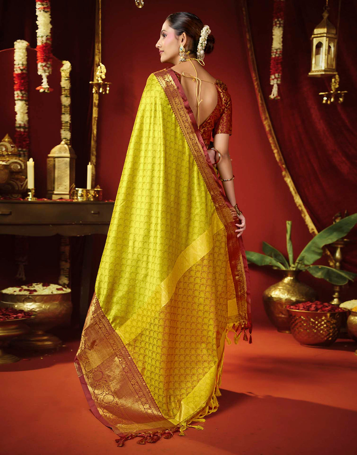 Lime Green Silk Woven Kanjivaram Saree