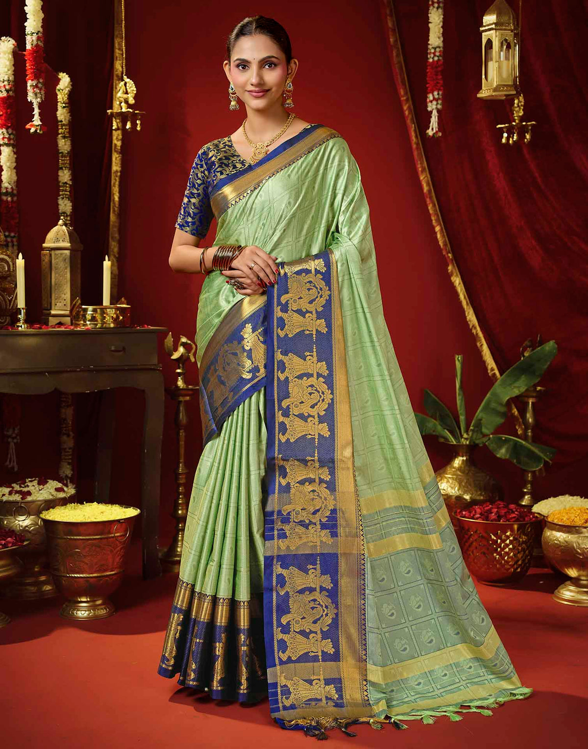 Mint Green Silk Woven Kanjivaram Saree