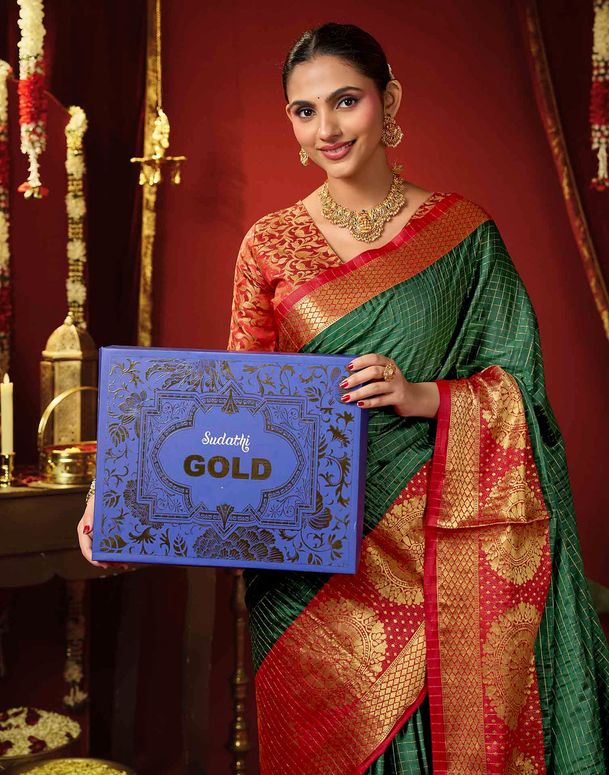 Dark Green Silk Woven Kanjivaram Saree