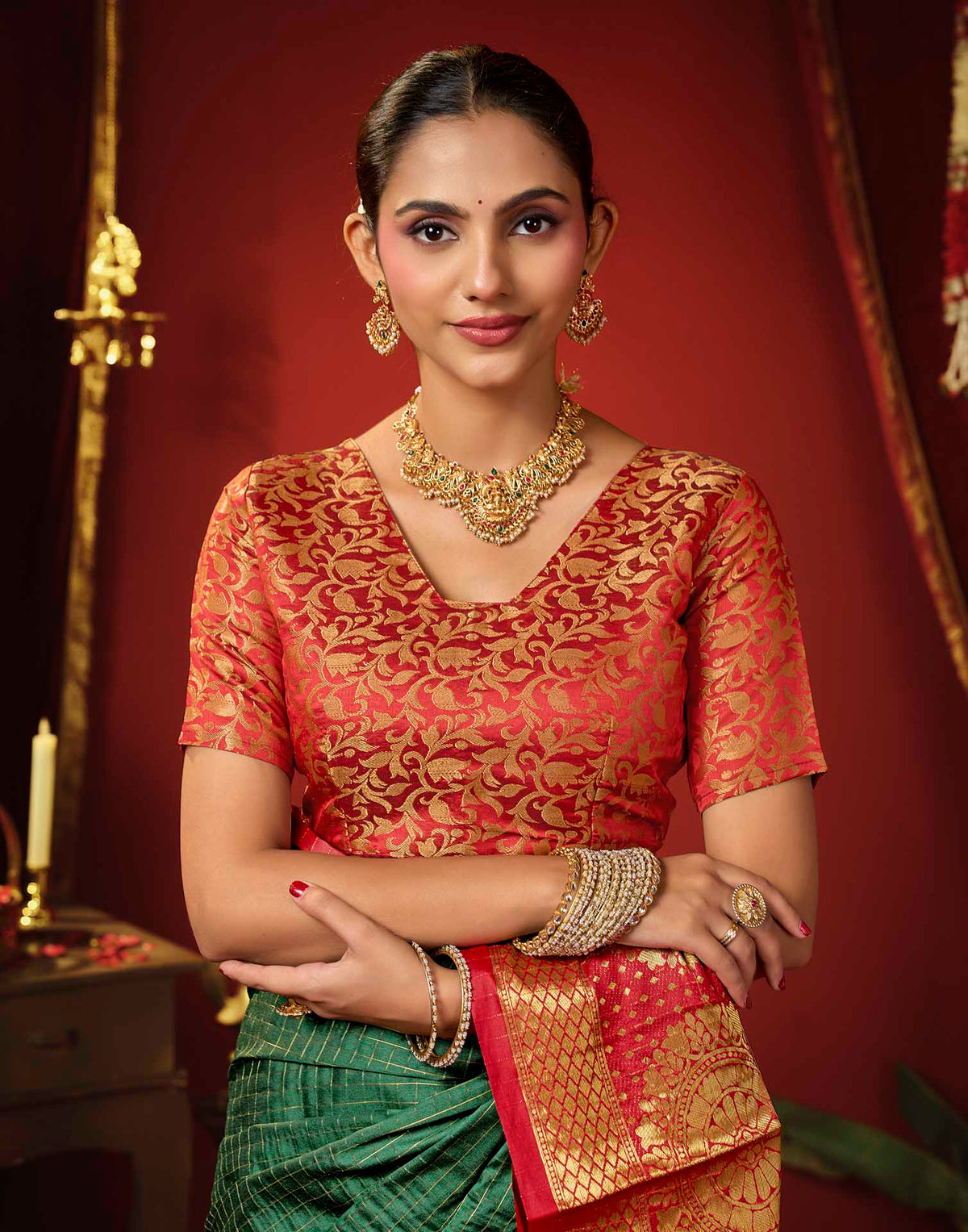 Dark Green Silk Woven Kanjivaram Saree