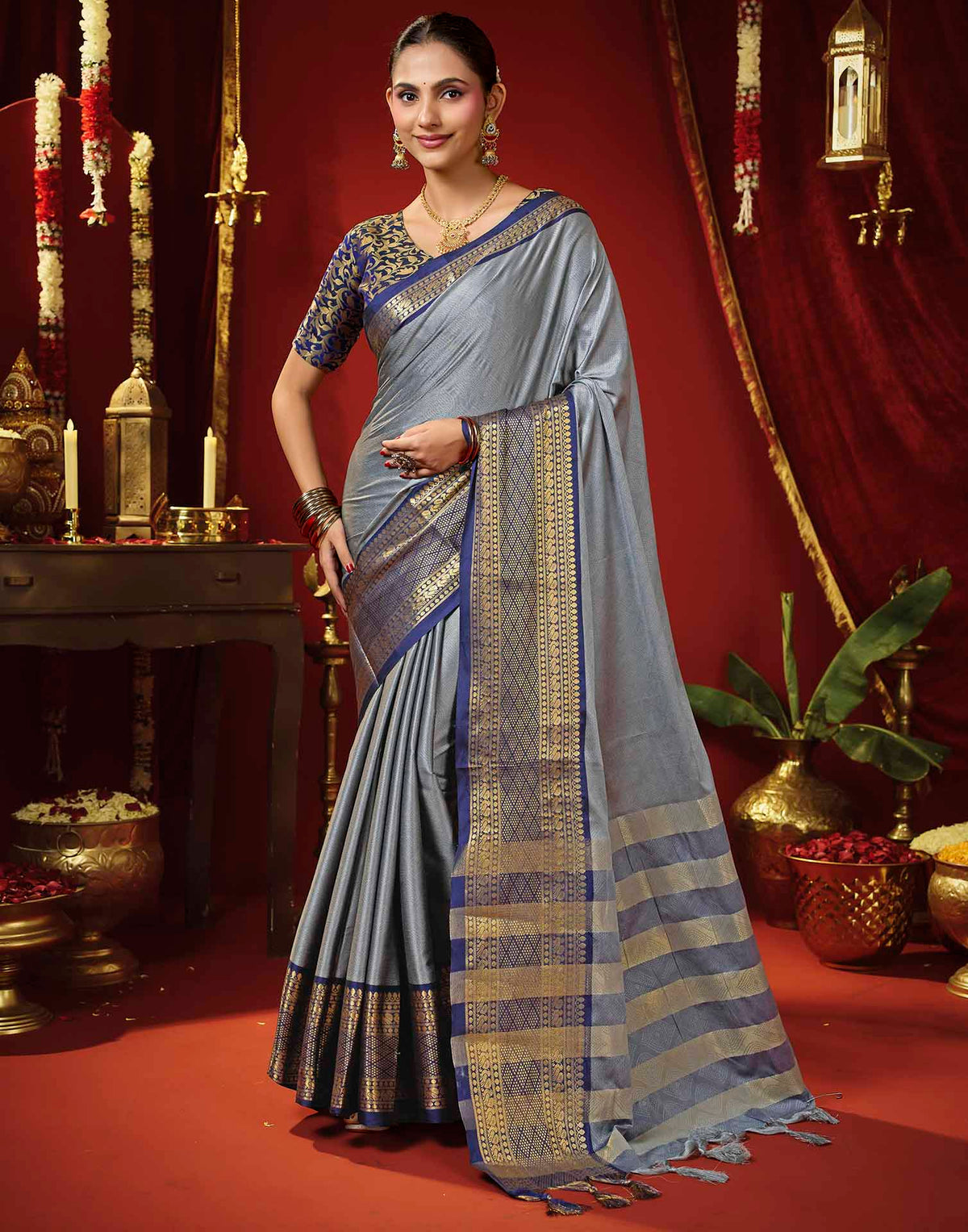 Grey Silk Woven Kanjivaram Saree