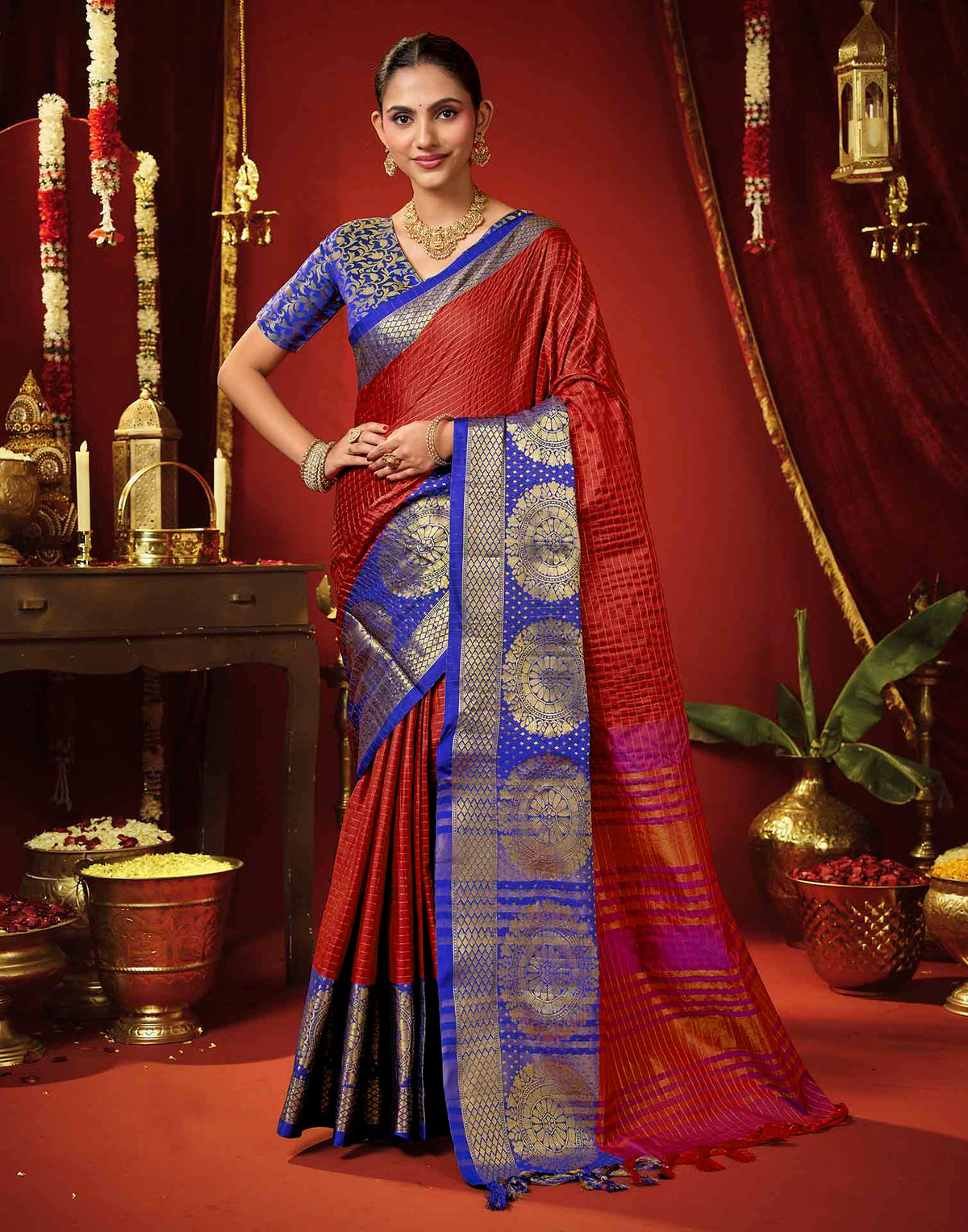 Red Silk Woven Kanjivaram Saree